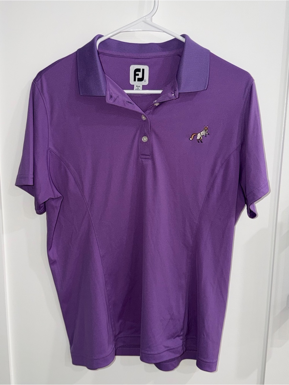 FootJoy FJ Women's Purple Golf Polo Shirt Size Large Fox Coat Logo Short Sleeve